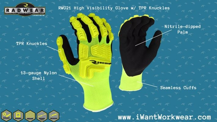 Radians RWG21 Radians High Visibility Work Gloves w/ TPR Knuckles