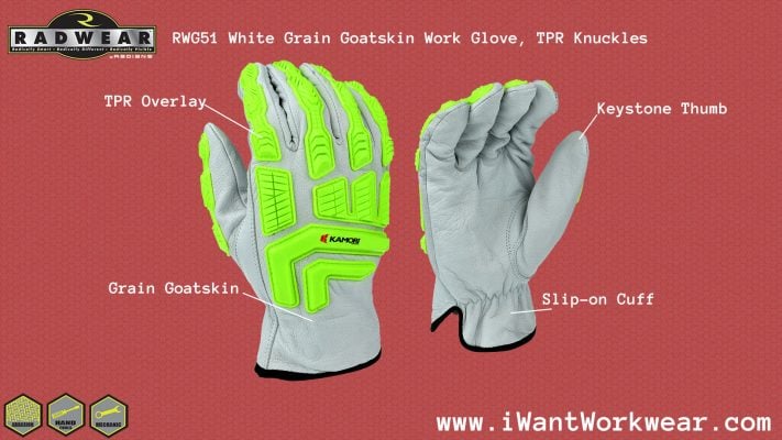 Radians RWG51 White Grain Goatskin Leather Work Gloves with TPR Knuckles