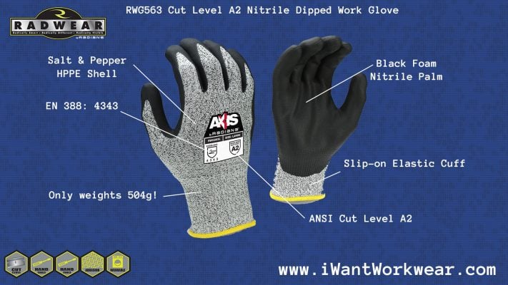 Radians AXIS rwg563 ANSI Cut Level A2 Foam Nitrile Dipped Cut Resistant Work Gloves