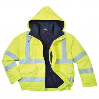 PORTWEST US773 BIZFLAME HIGH VISABILITY ANTI-STATIC FLAME RESSITANT INSULATED BOMBER JACKET, UNZIPPED
