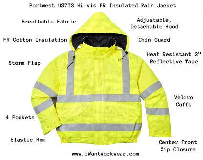 portwest US773 Bizflame High Visibility Anti-static Flame Resistant Insulated Waterproof Bomber Jacket, Infographic