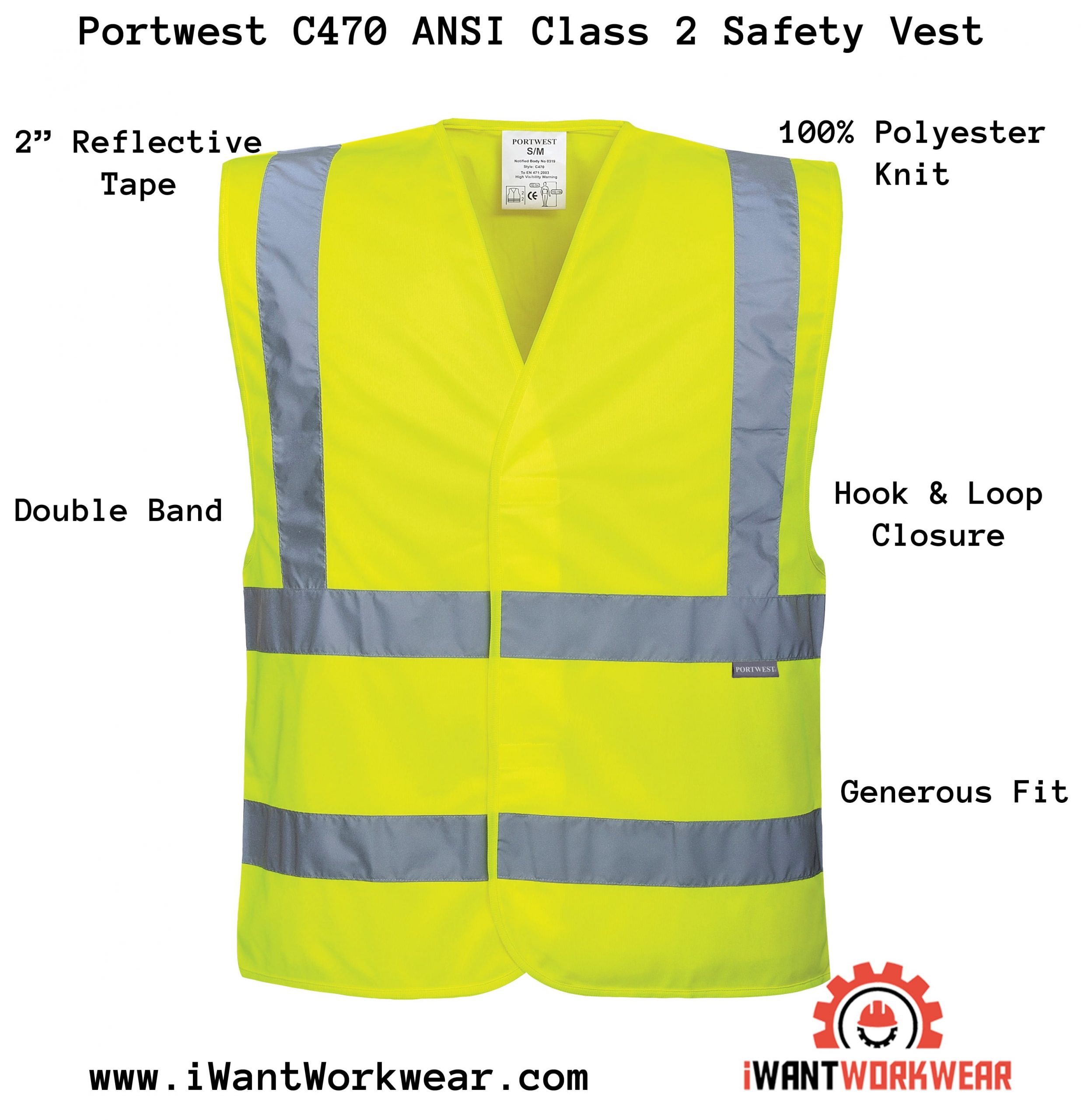 Yellow Portwest C470YERS/M Portwest C470YERS/M Small/Medium Hi-Visibility Vest