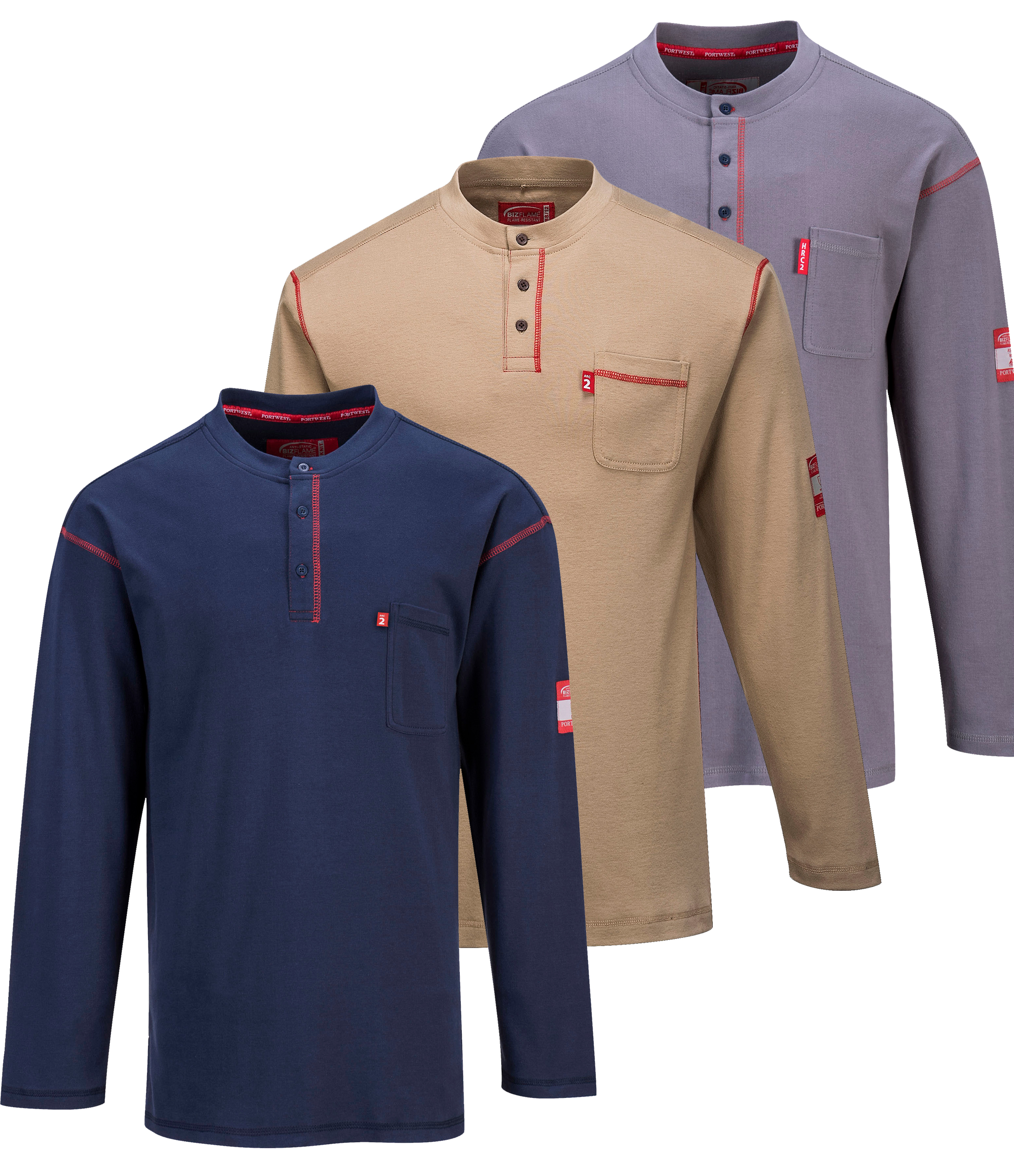 Mens FR01 & FR02 Flame Resistant Long Sleeved Crew & Button-Down Tops 