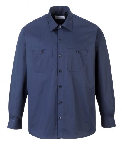 Portwest S125 Industrial Long Sleeve Work Shirt, Navy, Front