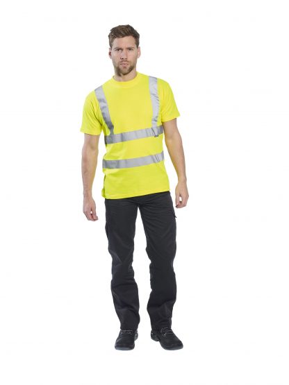 Portwest S170 High Visibility Cotton T-shirt w/ Reflective Tape, onbody, 3