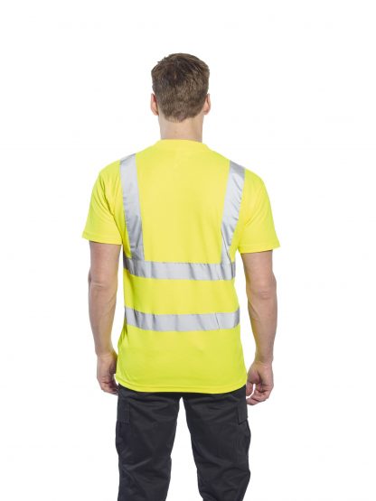 Portwest S170 High Visibility Cotton T-shirt w/ Reflective Tape, onbody, rear