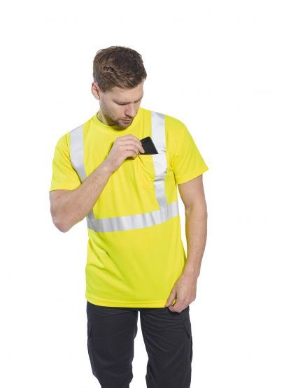 Portwest s190 High visibility t-shirt w/ pocket, Yellow, onbody 3