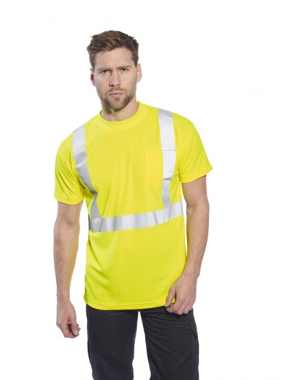 Portwest s190 High visibility t-shirt w/ pocket, Yellow, onbody 1