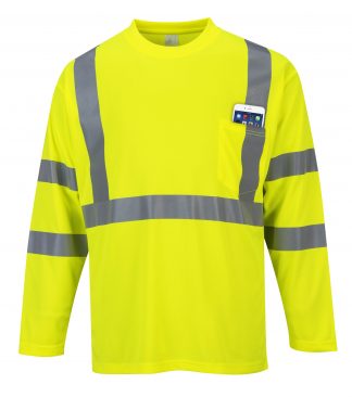 Portwest S191 High Visibility Long Sleeve T-shirt w/ Pocket * Reflective Tape, Yellow, Front