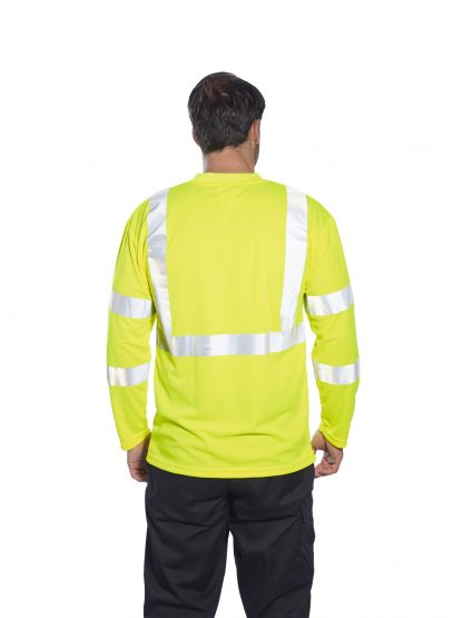 Portwest S191 High Visibility Long Sleeve T-shirt w/ Pocket * Reflective Tape, Yellow, On body 1