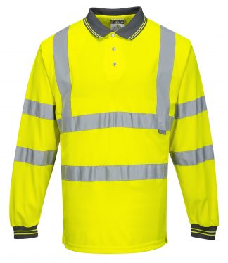 Portwest S277 High Visibility Long Sleeve Safety Polo, Yellow, Front