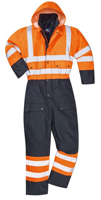 Portwest S485 High Visibility Contrast Coverall Snow Suit, Orange, Front