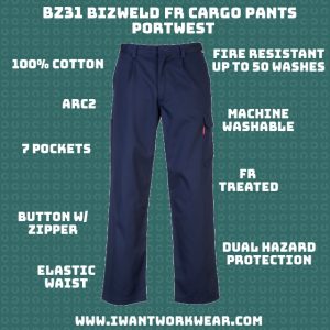Portwest BZ31 Mens Safety Work Cargo Pants in Flame Resistant Bizweld ASTM NFPA 