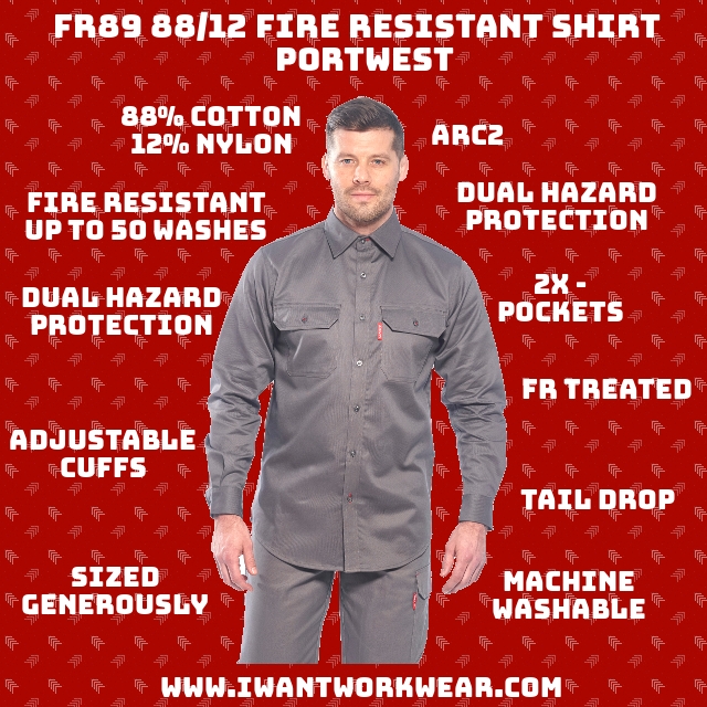 Protects against both chemical and fire hazards Chemically treated FR lasts lifetime of garment (50 washes) Protects against radiant and convective heat. 2x - Chest pockets with flap and button closure High cotton content makes shirt significantly more comfortable than traditional FR workwear Adjustable button cuffs Bottom of shirt (tail) is extended to make it easier to tuck shirt into pants and offer greater coverage area