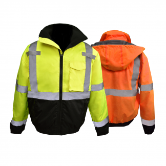 SJ11QB CLASS3 HI-VIZ WEATHER PROOF BOMBER JACKET WITH QUILTED BUILT-IN LINER, yellow and orange