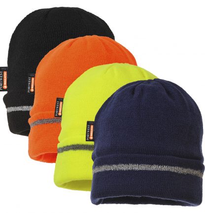 Portwest Insulated Reflective Beanie, available in black, orange, yellow or navy