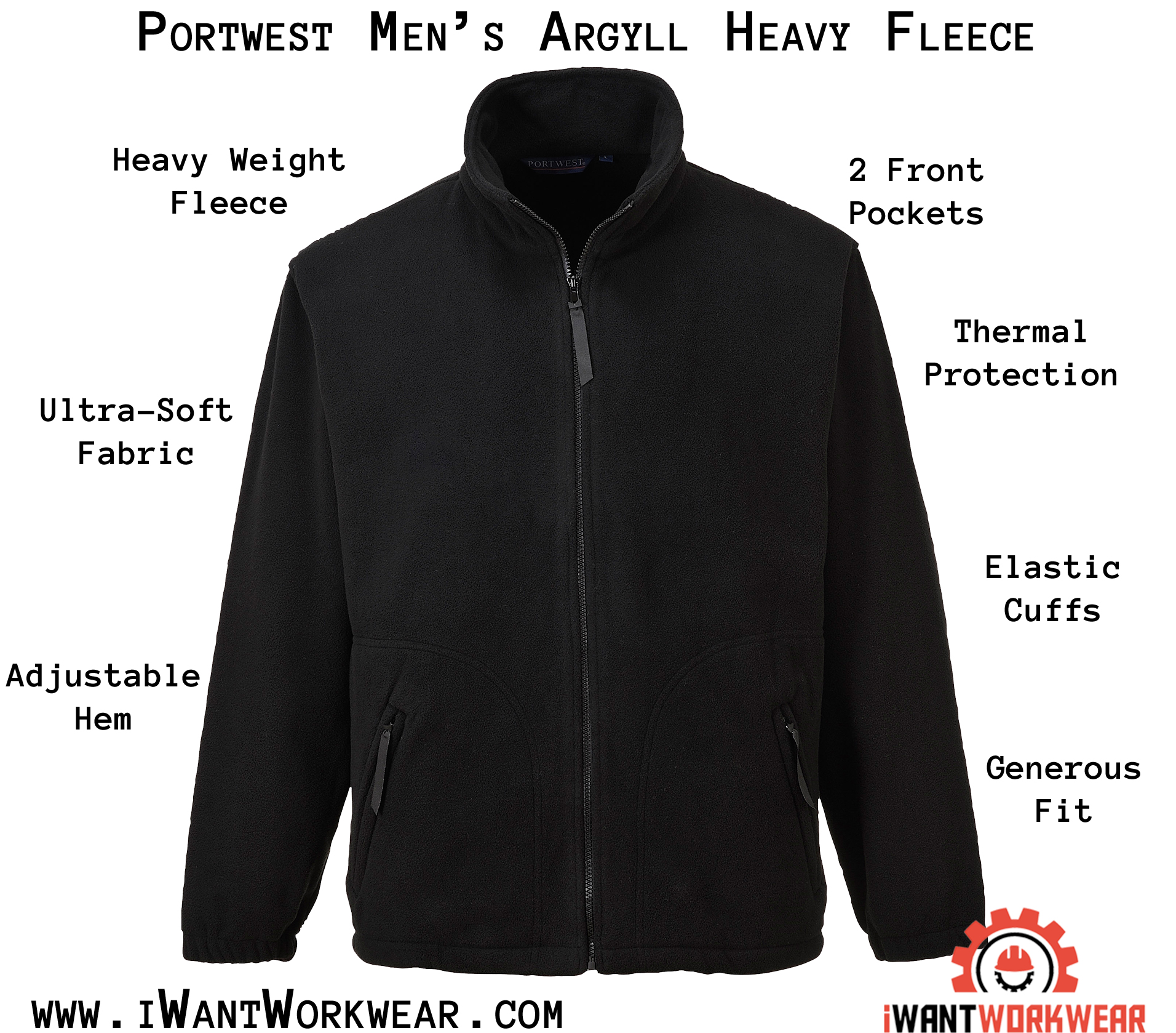 Portwest City Windproof Heavy Fleece Jacket Coat Double Sided Anti Pill F401 