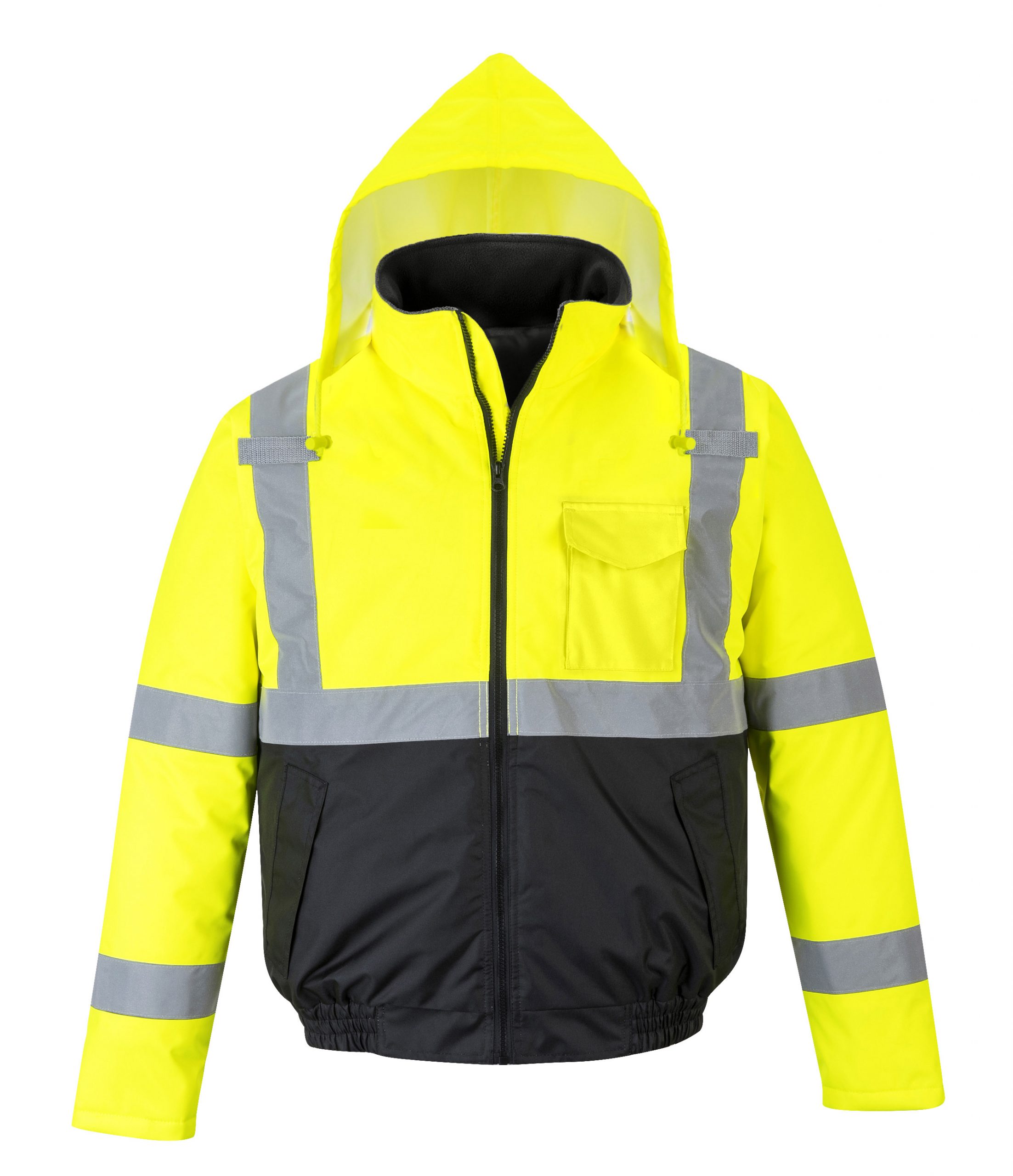 High Visibility Bomber Jacket Two Tone Yellow And Black Reflective Tapes