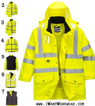 Portwest US427 High Visibility 7-in-1 Traffic Jacket, all