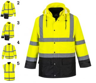 Portwest 5-in1 High Visibility Jacket, Yellow Black, all