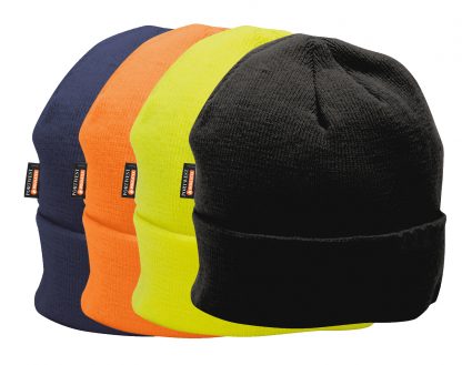 Portwest b013 insulated winter beanies, available in orange, yellow, black or navy