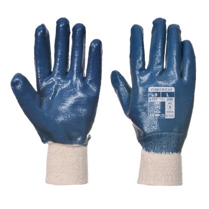 Waterproof Grip Glove - Portwest A300 Nitrile Knit, ANSI Abrasion A3, front and back