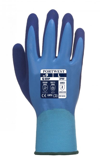 Waterproof Glove - Portwest AP80 Liquid Pro, ANSI Abrasion A2, 13-gauge polyester liner