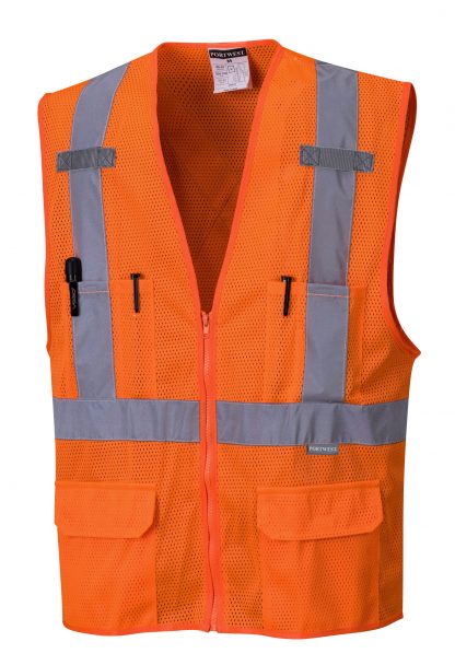 High Visibility Full Mesh Safety Vest - Portwest US370, Orange, Front