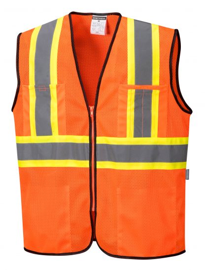 High Visibility Contrast Safety Vest - Portwest US381, Orange, Front