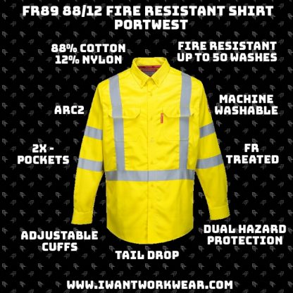 9.5oz - Bizflame 88/12 2x - Chest Pockets Dual Hazard Protection FR guaranteed for life of garment (50 washes) Adjustable cuffs Tail drop