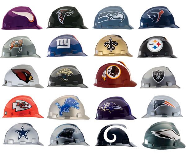 Official NFL® Logo Hard Hats. MSA has announced they will be discontinuing  production of NFL hard hats. Please call or availability. - iWantWorkwear